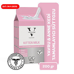 Vetcure Kitten Milk Yavru ve Anne Kedi İçin Tamamlayıcı Süt Tozu Takviyesi 200 gr