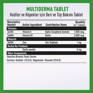 Vetcure Multiderma Kedi ve Köpek Deri Tüy ve Tırnak Sağlığı Destekleyici 75 Tablet - 2