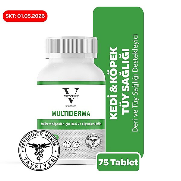 Vetcure Multiderma Kedi ve Köpek Deri Tüy ve Tırnak Sağlığı Destekleyici 75 Tablet - 1