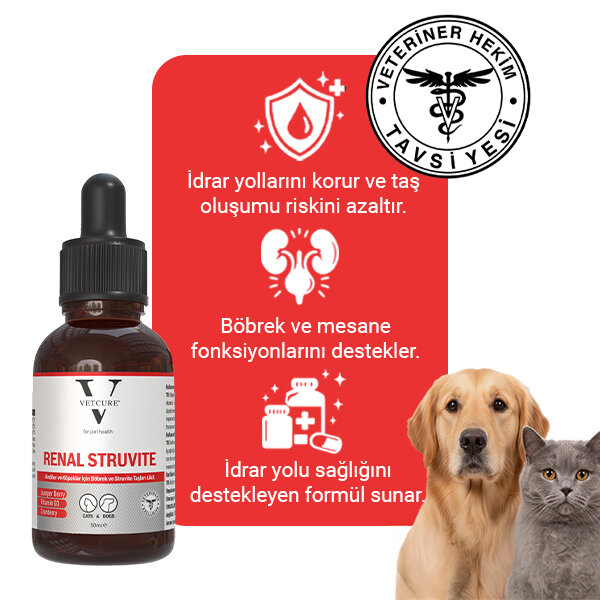 Vetcure Renal Struvite Kedi ve Köpek Böbrek Taşı ve İdrar Yolu Sağlığı Destekleyici Likit 50 ML - 3