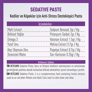 Vetcure Sedative Kedi ve Köpek Anksiyete ve Stres Davranış Sorunları Destekleyici Paste 100 gr - 2