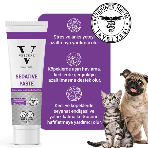 Vetcure Sedative Kedi ve Köpek Anksiyete ve Stres Davranış Sorunları Destekleyici Paste 100 gr - 2