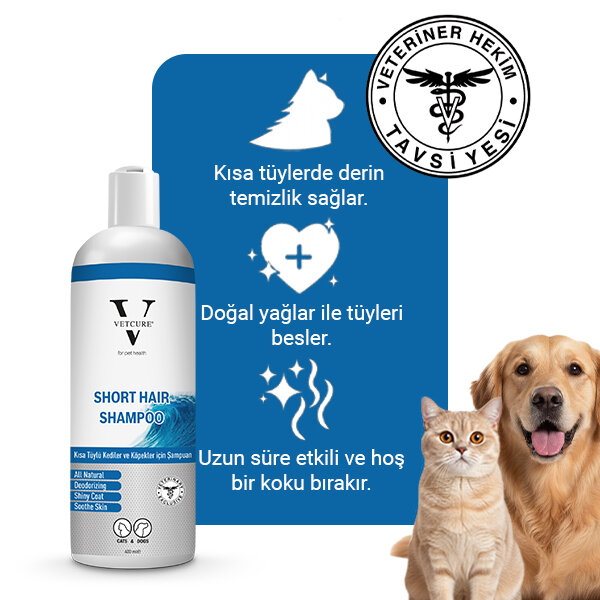 Vetcure Short Hair Kedi ve Köpekler İçin Okyanus Kokulu Kısa Tüylü Şampuan 400 ML - 2