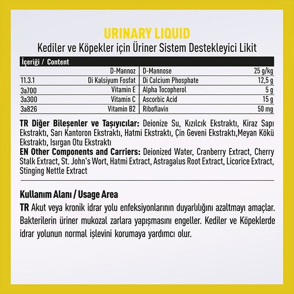 Vetcure Urinary  Kedi ve Köpek Akut ve Kronik İdrar Yolu Sağlığı Destekleyici Likit 50 ML - 2
