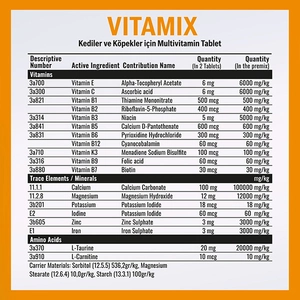 Vetcure Vitamix Kedi ve Köpek Multivitamin ve Mineral Aminoasit Desteği 75 Tablet - 2