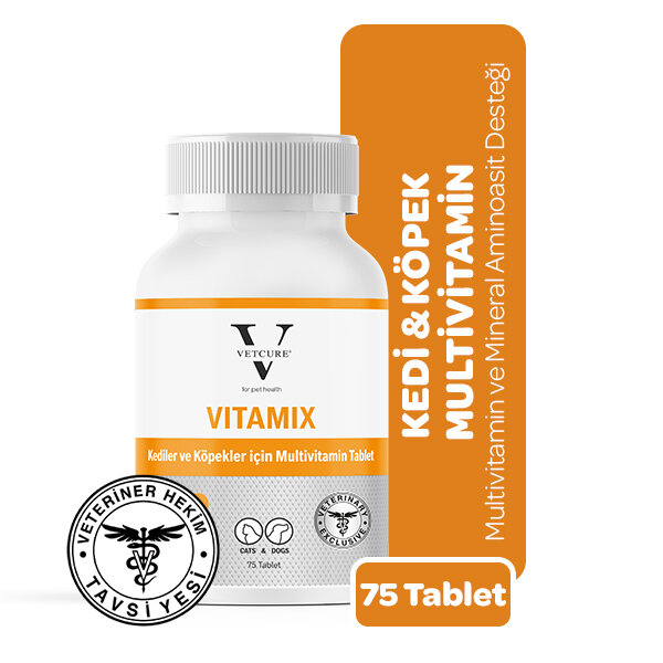 Vetcure Vitamix Kedi ve Köpek Multivitamin ve Mineral Aminoasit Desteği 75 Tablet - 1