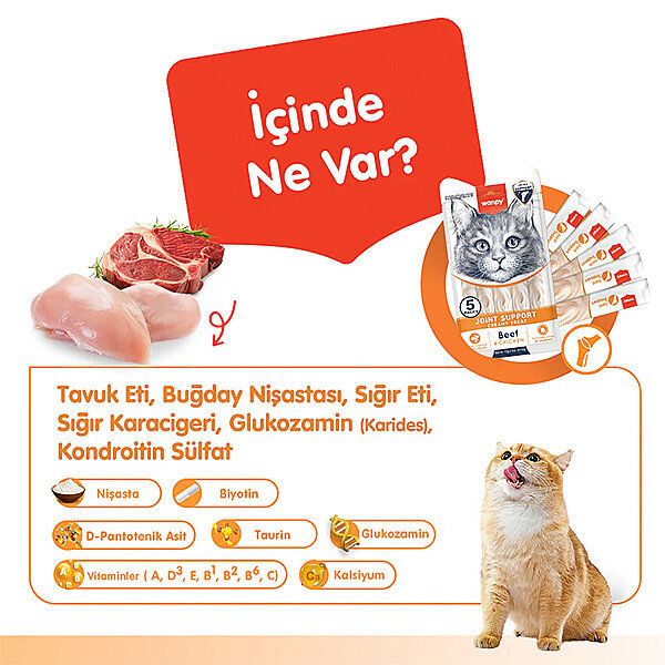Wanpy Bone Support - Eklem Sağlığı Sığır Et & Tavuk Kedi Krema Ödül Maması 14gr (5'li) - 3
