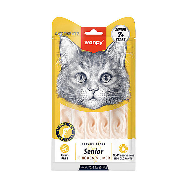 Wanpy Creamy Treat Tavuklu ve Ciğerli 7+ Yaş Kedi Krema Ödül Maması 14gr (5'li)