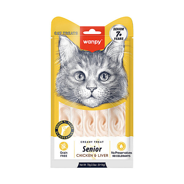 Wanpy Creamy Treat Tavuklu ve Ciğerli 7+ Yaş Kedi Krema Ödül Maması 14gr (5'li) - 1