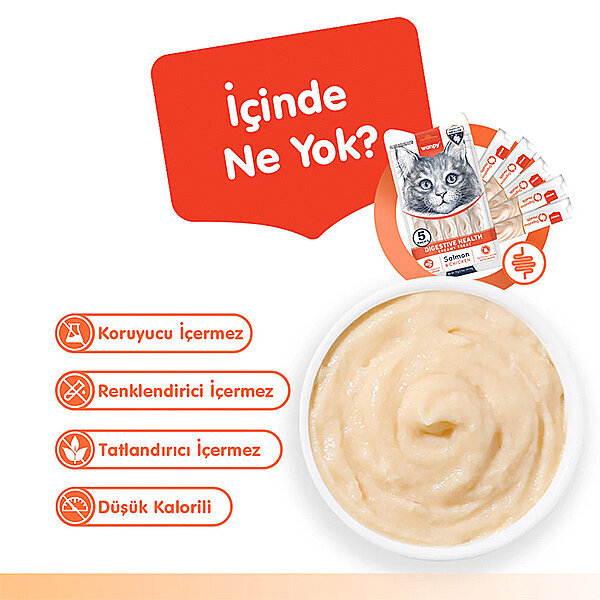Wanpy Digestive Health Somonlu ve Tavuklu Sindirim Desteği Krema Kedi Ödül Maması 14gr (5'li) - 4