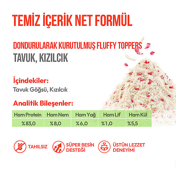 Wanpy Fluffy Topper Tavuklu ve Kızılcıklı Dondurularak Kurutulmuş Kedi Ödül Maması 30 g - 3