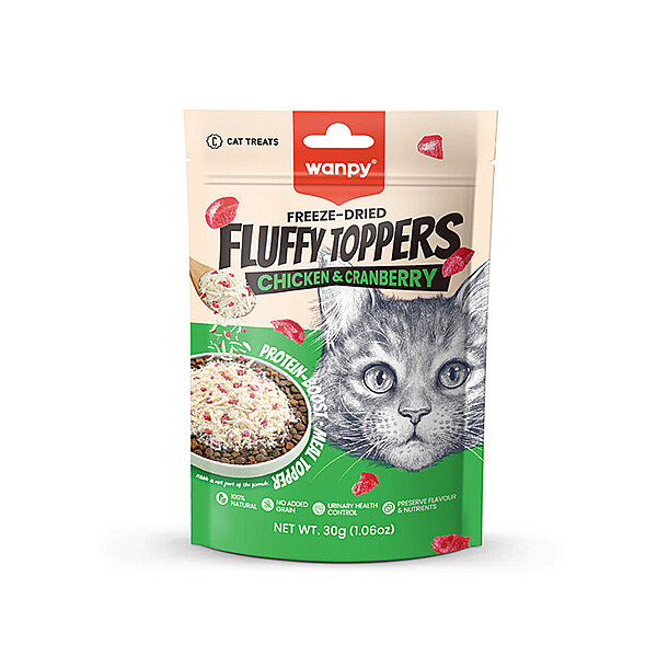 Wanpy Fluffy Topper Tavuklu ve Kızılcıklı Dondurularak Kurutulmuş Kedi Ödül Maması 30 g - 1