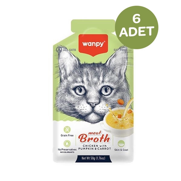 Wanpy Kediler için Bal Kabağı & Havuçlu Tavuk Eti Çorbası 50 Gr x 6 Adet - 1