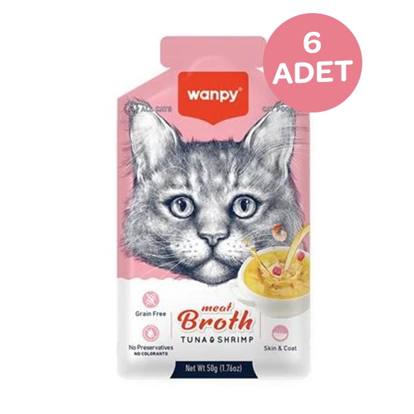 Wanpy Kediler için Karidesli Ton Balığı Eti Çorbası 50 Gr x 6 Adet - 1