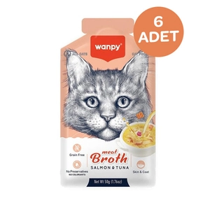 Wanpy Kediler için Somon & Ton Balığı Eti Çorbası 50 Gr x 6 Adet