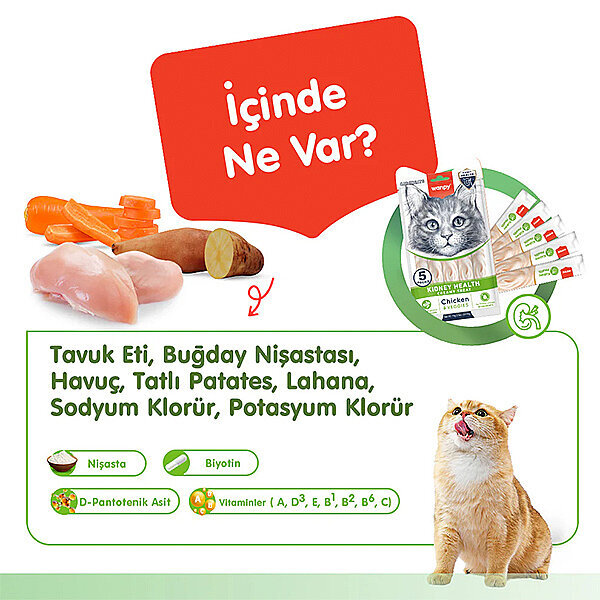 Wanpy Kidney Health Tavuklu ve Sebzeli Böbrek Sağlığı Desteği Krema Kedi Ödül Maması 14gr (5'li) - 3