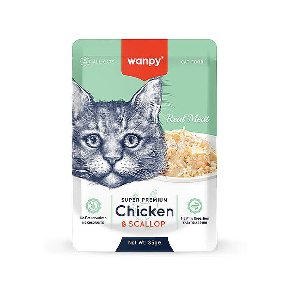 Wanpy Pouch Tavuklu ve Morina Balıklı Yaş Kedi Maması 85 gr