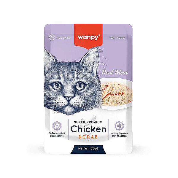 Wanpy Pouch Tavuklu ve Yengeçli Yaş Kedi Maması 85 gr