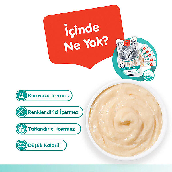 Wanpy Skin&Coat Ton Balıklı ve Somonlu Tüy Sağlığı Destekleyici Krema Kedi Ödül Maması 14gr (5'li) - 4