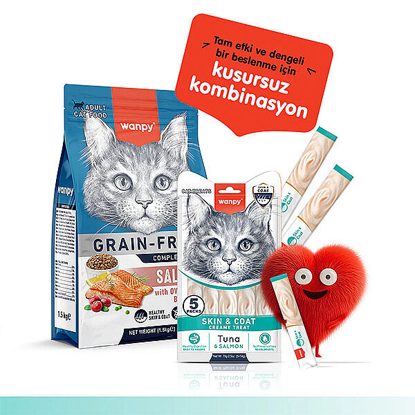 Wanpy Skin&Coat Ton Balıklı ve Somonlu Tüy Sağlığı Destekleyici Krema Kedi Ödül Maması 14gr (5'li) - 6