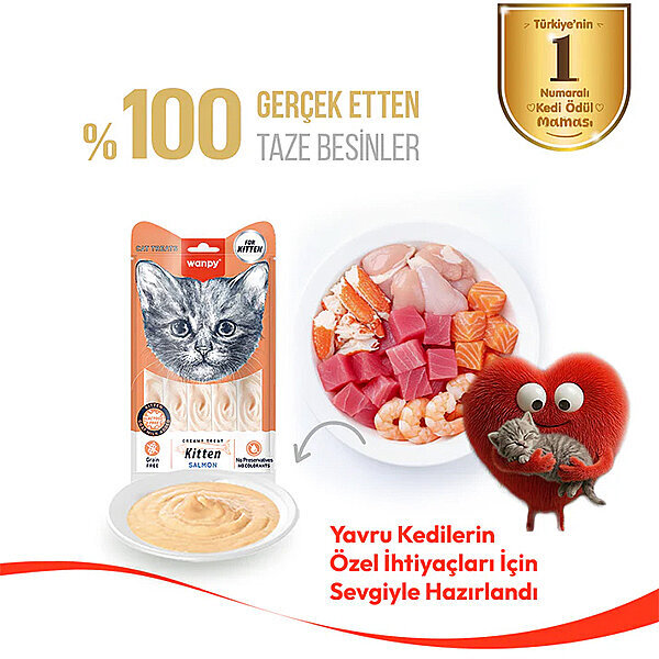 Wanpy Somon Balıklı Krema Yavru Kedi Ödülü 14gr (5'li)