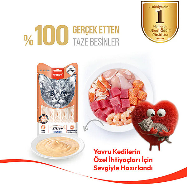 Wanpy Somon Balıklı Krema Yavru Kedi Ödülü 14gr (5'li) - 1