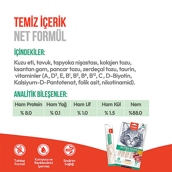 Wanpy Superfood Kuzulu Pancar ve Zerdeçallı Krema Kedi Ödülü 14gr (5'li) - 4