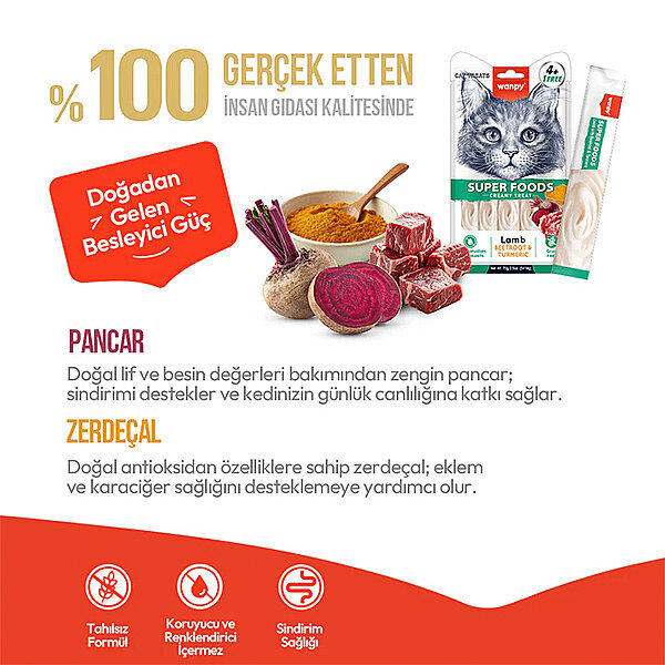 Wanpy Superfood Kuzulu Pancar ve Zerdeçallı Krema Kedi Ödülü 14gr (5'li) - 3