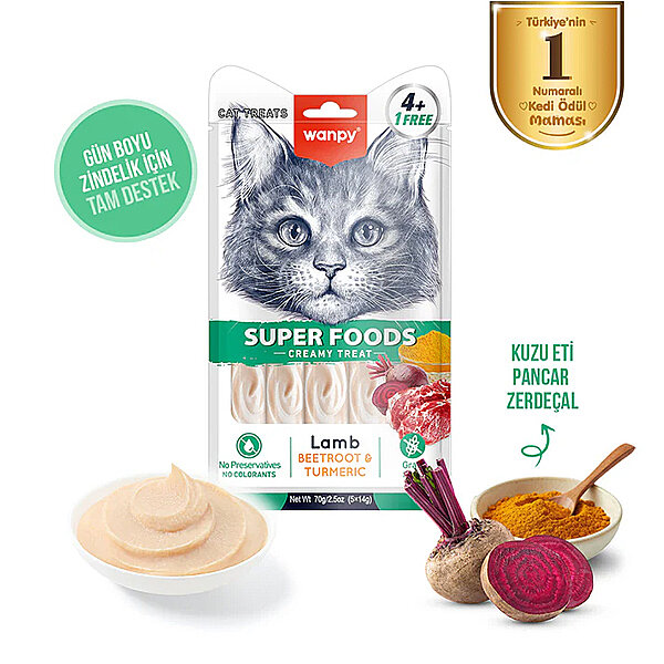 Wanpy Superfood Kuzulu Pancar ve Zerdeçallı Krema Kedi Ödülü 14gr (5'li) - 1