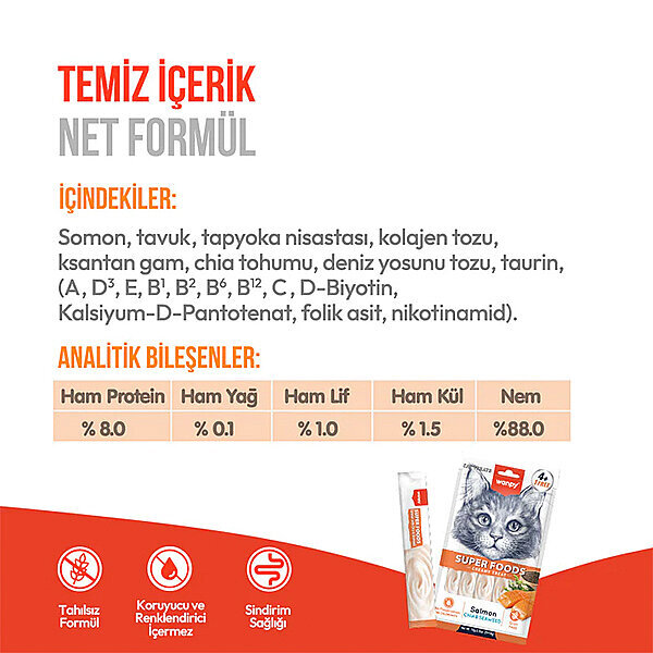 Wanpy Superfood Somonlu Chia ve Deniz Yosunlu Krema Kedi Ödülü 14gr (5'li) - 4