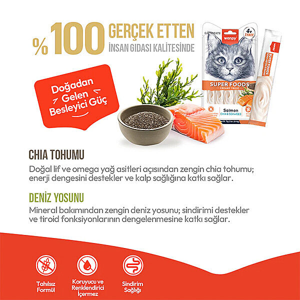 Wanpy Superfood Somonlu Chia ve Deniz Yosunlu Krema Kedi Ödülü 14gr (5'li) - 3