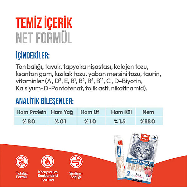 Wanpy Superfood Ton Balıklı Yaban Mersinli ve Kızılcıklı Krema Kedi Ödülü 14gr (5'li) - 4
