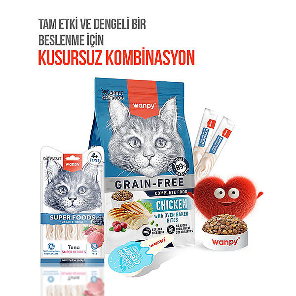 Wanpy Superfood Ton Balıklı Yaban Mersinli ve Kızılcıklı Krema Kedi Ödülü 14gr (5'li) - 5