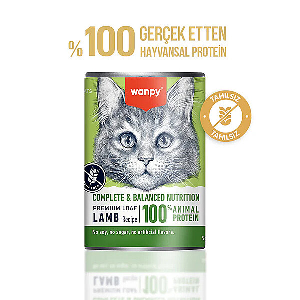 Wanpy Tahılsız  %100 Gerçek Et Kuzu Etli Kedi Konservesi 375 gr - 1
