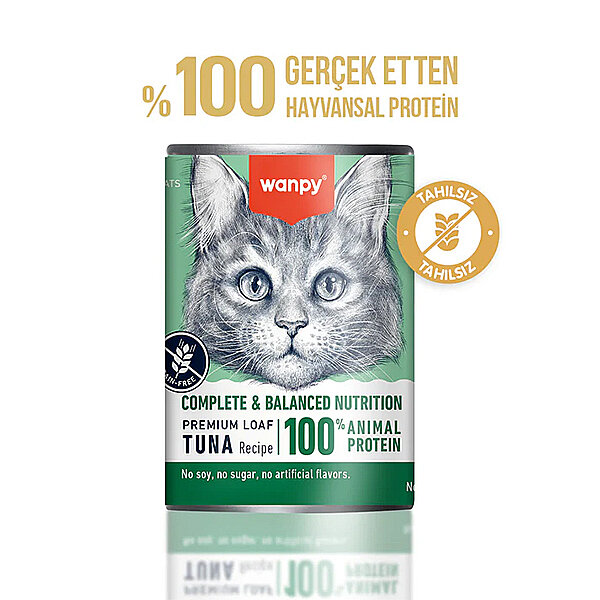 Wanpy Tahılsız  %100 Gerçek Et Ton Balıklı Kedi Konservesi 375 gr - 1