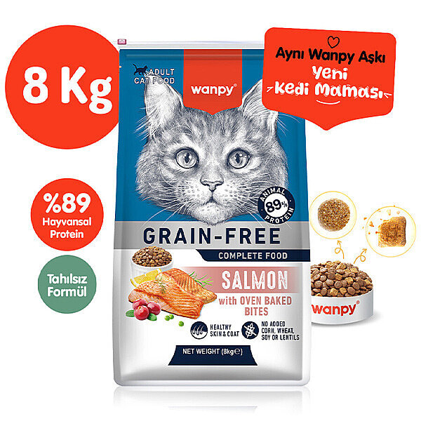 Wanpy Tahılsız Somonlu Yetişkin
Kedi Maması 8 kg