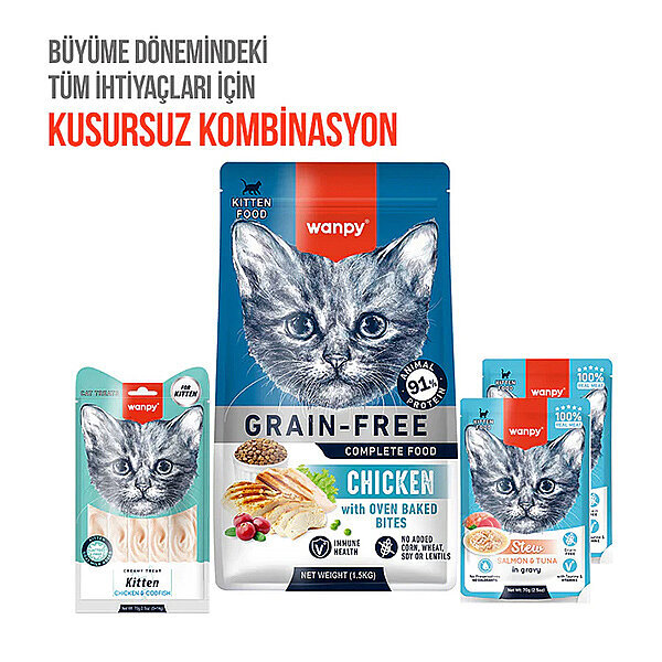 Wanpy Tavuklu ve Morina Balıklı Krema Yavru Kedi Ödülü 14gr (5'li) - 2