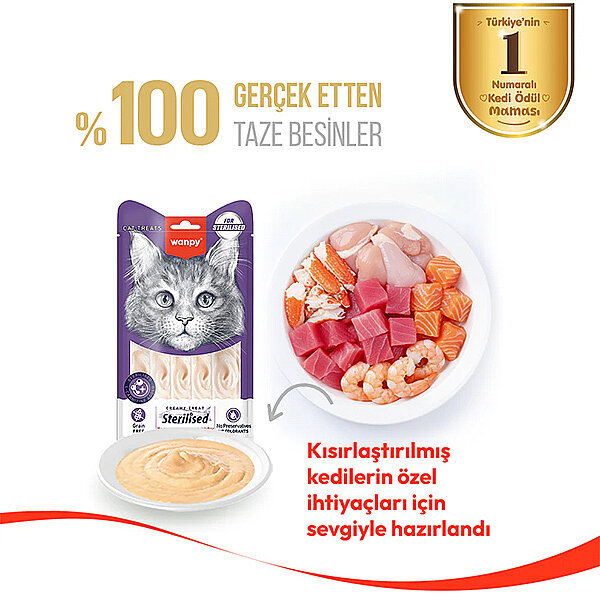 Wanpy Ton Balıklı ve Kızılcıklı Krema Kedi Ödülü 14gr (5'li)
