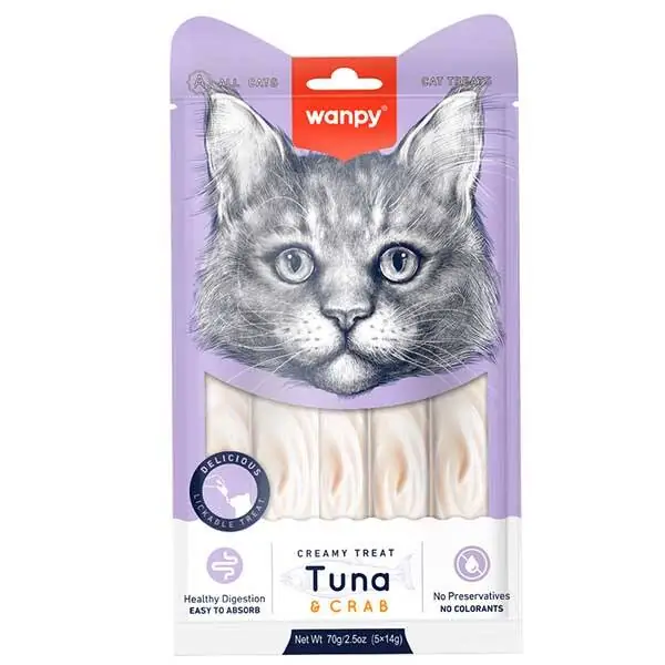 Wanpy Ton Balıklı ve Yengeçli Sıvı Kedi Ödül Maması 14gr (5'li) - 1
