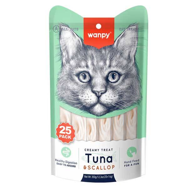 Wanpy Ton Balıklı ve Deniz Taraklı Sindirim Desteği Krema Kedi Ödül Maması 14 g (25'li) - 1
