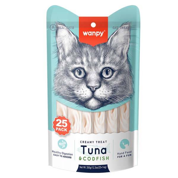 Wanpy Ton Balıklı ve Morina Balıklı Sindirim Desteği Krema Kedi Ödül Maması 14 g (25'li) - 1