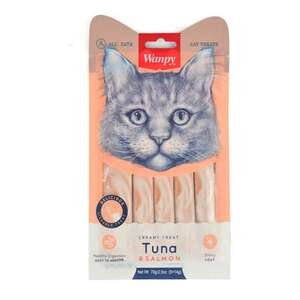 Wanpy Ton Balıklı ve Somonlu Tüy ve Deri Desteği Krema Kedi Ödül Maması 14 g (5'li)