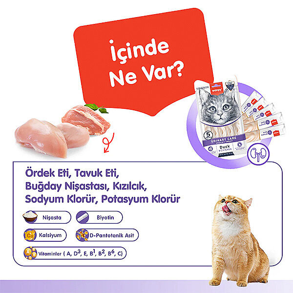 Wanpy Urinary Care Ördekli ve Tavuklu Üriner Sistem Desteği Krema Kedi Ödül Maması 14gr (5'li) - 3