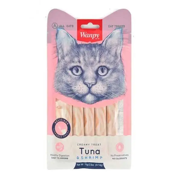 Wanpy Ton Balığı ve Karidesli Sindirim Sistemi Destekleyici Sıvı Kedi Ödül Maması 14gr (5'li) - 1