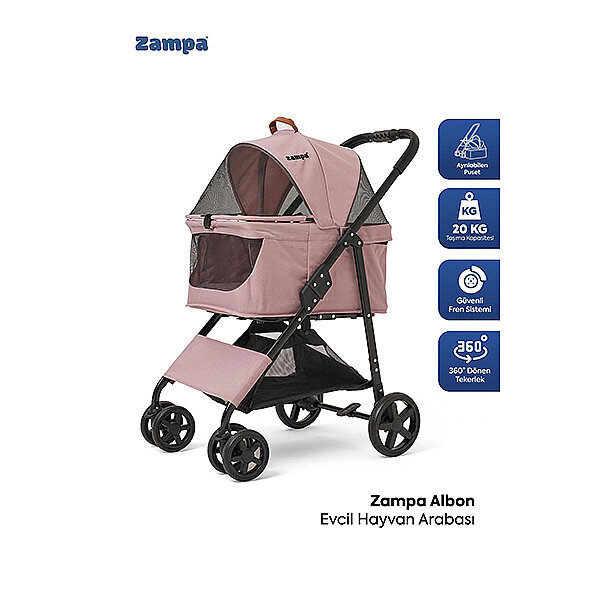 Zampa Albon Kedi ve Köpek Taşıma Arabası 53 x 77 x 100 cm (Pembe)
