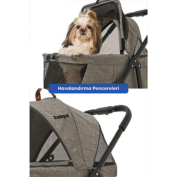 Zampa Albon Kedi ve Köpek Taşıma Arabası 53 x 77 x 100 cm (Gri) - 2