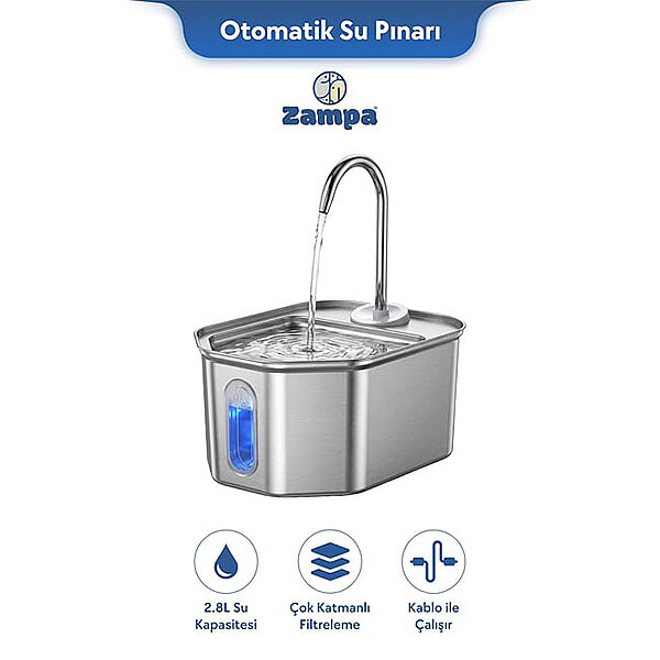 Zampa Altıgen Paslanmaz Çelik Otomatik Su Pınarı 2,8 L