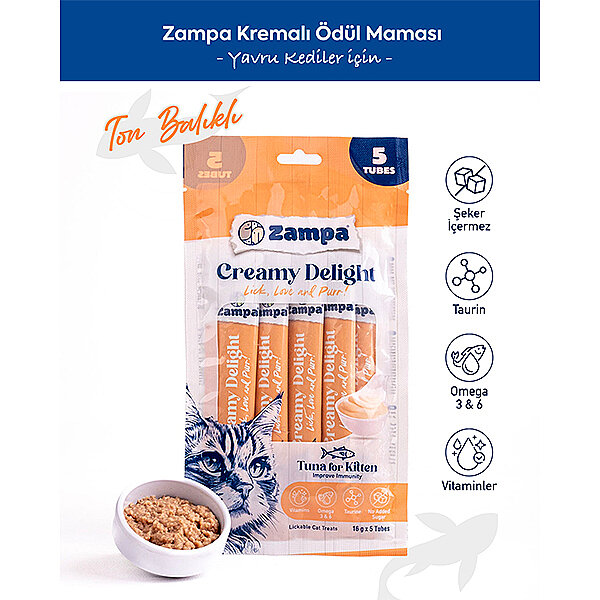 Zampa Creamy Delight  Ton Balıklı Yavru Kedi Krema Ödülü 16 g (5'li Paket) - 1