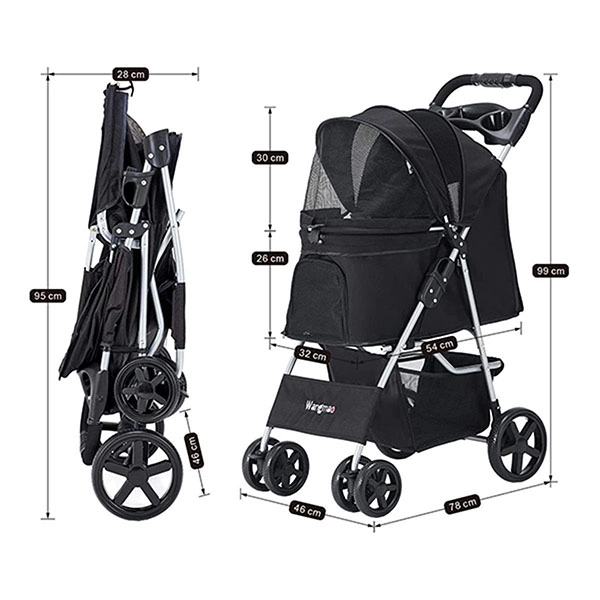 Zampa Favorite Kedi & Köpek Arabası Siyah, 46x78x99cm - 3