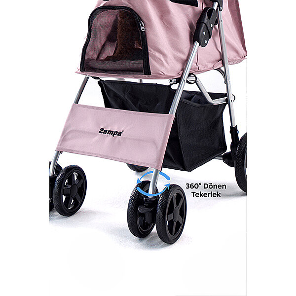 Zampa Favorite Kedi ve Köpek Taşıma Arabası 46 x 78 x 99 cm (Pembe) - 4
